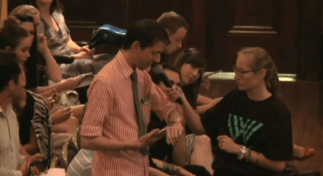 This eloquent (and perfectly-timed) audience member offered the following poignant statement:  “I think meat feeds much more than our body; I think eating meat feeds our ego.  Because by choosing to eat meat we are demonstrating that we are powerful enough to dominate and kill other animals for reasons other than survival.  We demonstrate it through technology on a farm, where animals are kept in cages no matter how big or small.  We demonstrate it through technology in an abattoir where animals are killed systematically by machines.  Lastly and most importantly, we demonstrate it with our wallets, when we pay top dollar for prime steak as a display of wealth.”